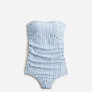 NWT J Crew seersucker ruched bandeau one-piece bathing suit. Size 18.